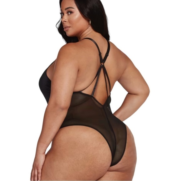 Fashion to Figure Kendall Stripe Mesh Bodysuit in Black Size 3 - Picture 2 of 2